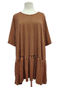 Orange & Black Houndstooth Print Shirt Tunic Top