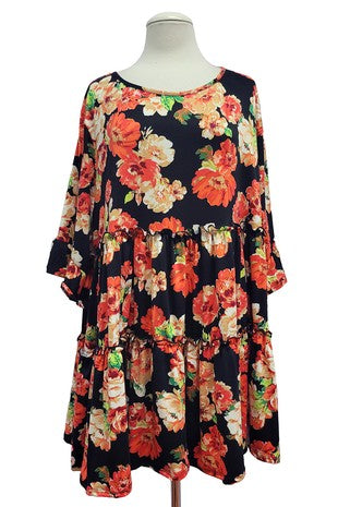 Gorgeous Black Orange Floral Tier Shirt Top