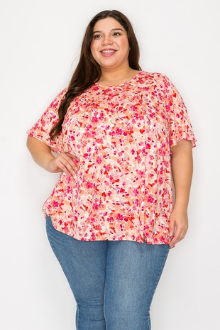 Pink Orange Floral Shirt Top