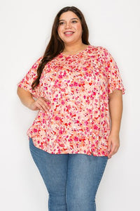 Pink Orange Floral Shirt Top