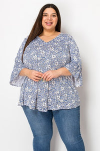 PSFU Blue Black White Floral Shirt Top