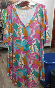 Pink Teal Floral Cruise Shirt Top