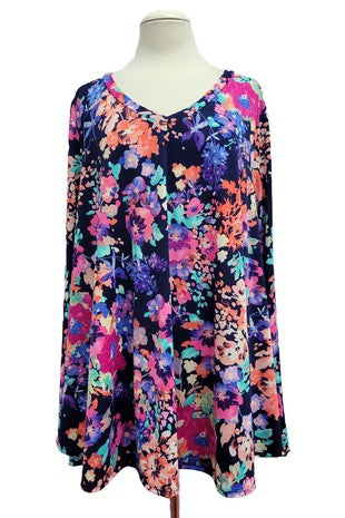 Gorgeous Bright Navy Pink Orange Floral Shirt Top