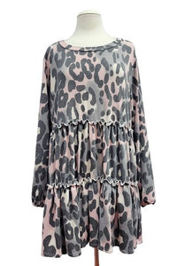 Pink Gray Leopard Tiered Shirt Top Tunic