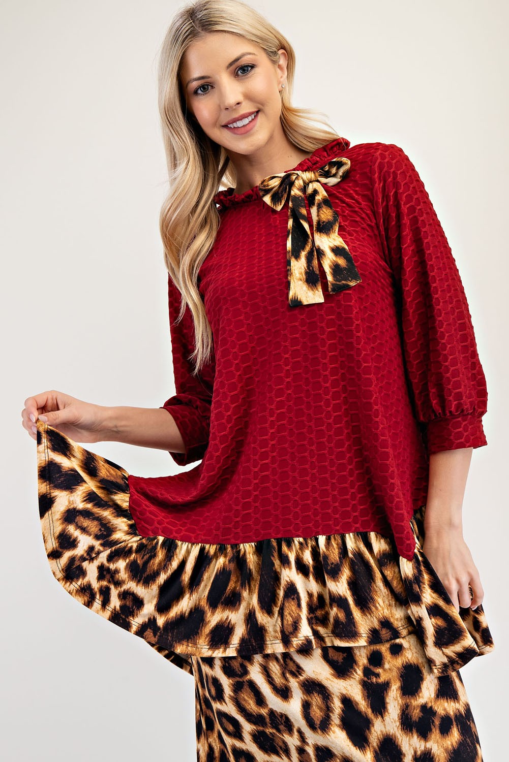 Burgundy Leopard Tunic Length Shirt Top