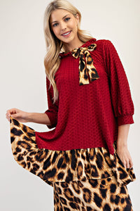Burgundy Leopard Tunic Length Shirt Top