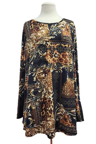 Black Gold Brown Leopard Design Shirt Top