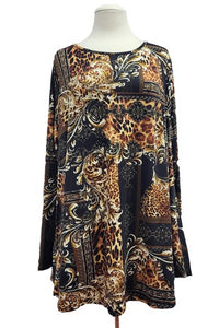 Black Gold Brown Leopard Design Shirt Top