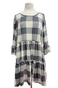 Ivory Gray Plaid Tiered Shirt Top