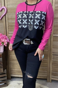 Pink Black & White Design Shirt Top