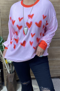 Pink Red Heart Shirt Top