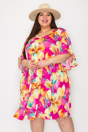 Gorgeous Bright Pink Yellow Floral Dress
