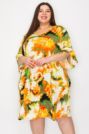 Orange Yellow Green Tie Dye Dress
