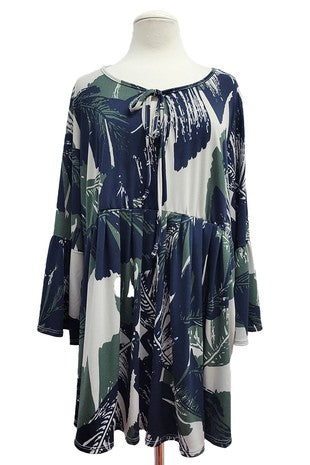 Navy Green Gray Tie Neck Shirt Top Tunic