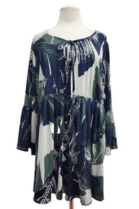 Navy Green Gray Tie Neck Shirt Top Tunic