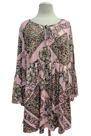 Pink Gold Tie Neck Shirt Top