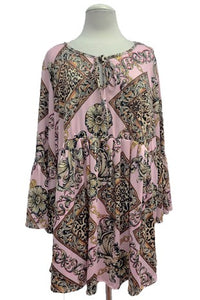 Pink Gold Tie Neck Shirt Top