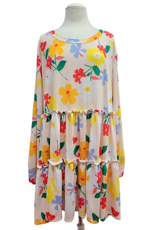 Light Beige Floral Tiered Shirt Top