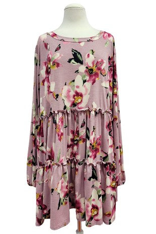 Pink Floral Tiered Shirt Top Bubble Sleeves