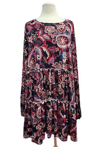 Black Burgundy Paisley Tiered Shirt Top Tunic