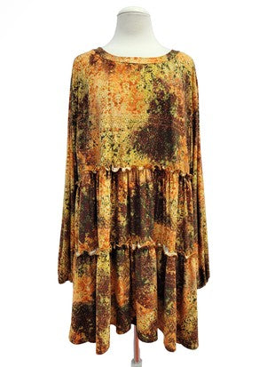 Gold Brown Tiered Sparkle Shirt Top Tunic