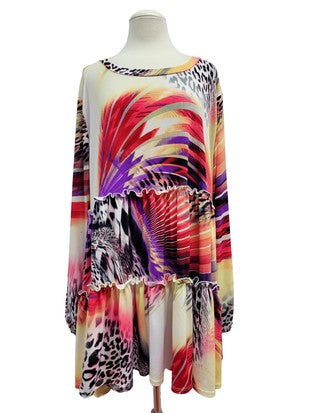 Gorgeous Purple Red Animal Print Tiered Shirt Top