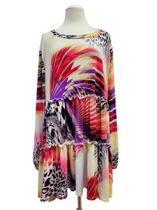 Gorgeous Purple Red Animal Print Tiered Shirt Top