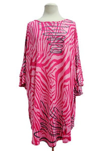 Bright Pink Zebra Shirt Top Tunic with Gray Accent