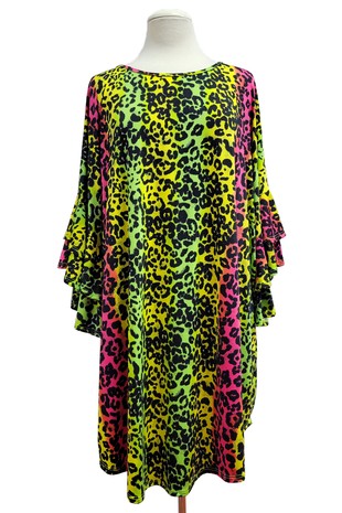 Bright Pink Green Leopard Shirt Top Tunic