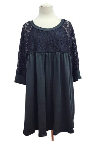 PSFU Black Lace Upper and Sleeve Shirt Top