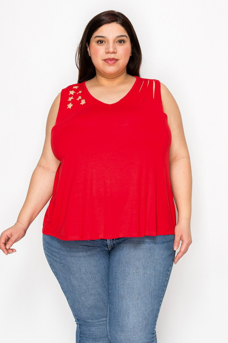 Red Tank Top w Star Stars & Stripes Cut Out