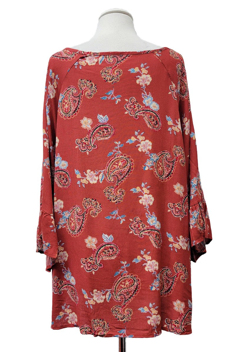 Blue Knot Front Shirt Top w Gorgeous Paisley Sleeves