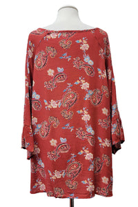 Blue Knot Front Shirt Top w Gorgeous Paisley Sleeves