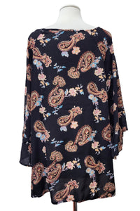 Blue Shirt Top with Gorgeous Black Paisley Sleeves