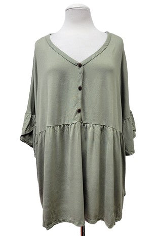 Solid Green 3 Button Shirt Top