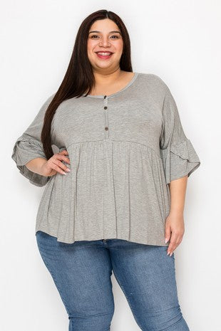 Cute Gray 3 Button Shirt Top