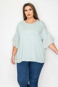 Light Green Shirt Top w Checkered Sleeves