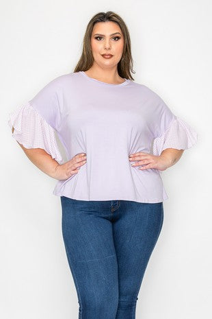 Purple Shirt Top with Purple Checkered Sleeves