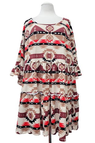Multi Aztec Western Print Tiered Shirt Top