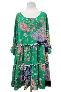 Gorgeous Green Pink Paisley Tier Shirt Top