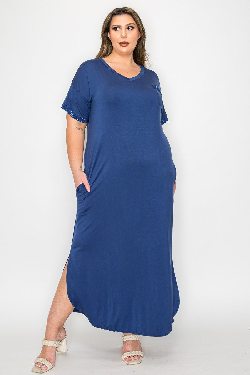 Beautiful Blue Maxi Dress with Rhinestone Details