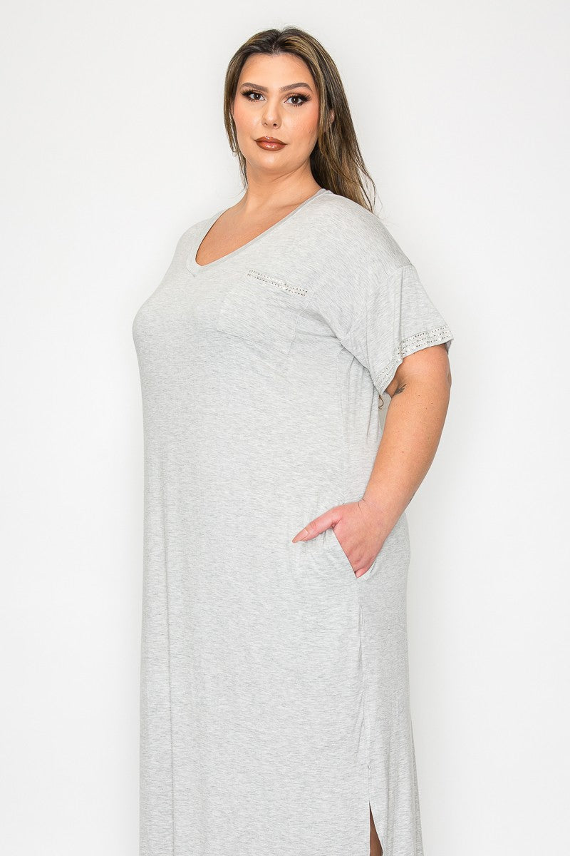 Gray Grey Maxi Dress with Rhinestone Details