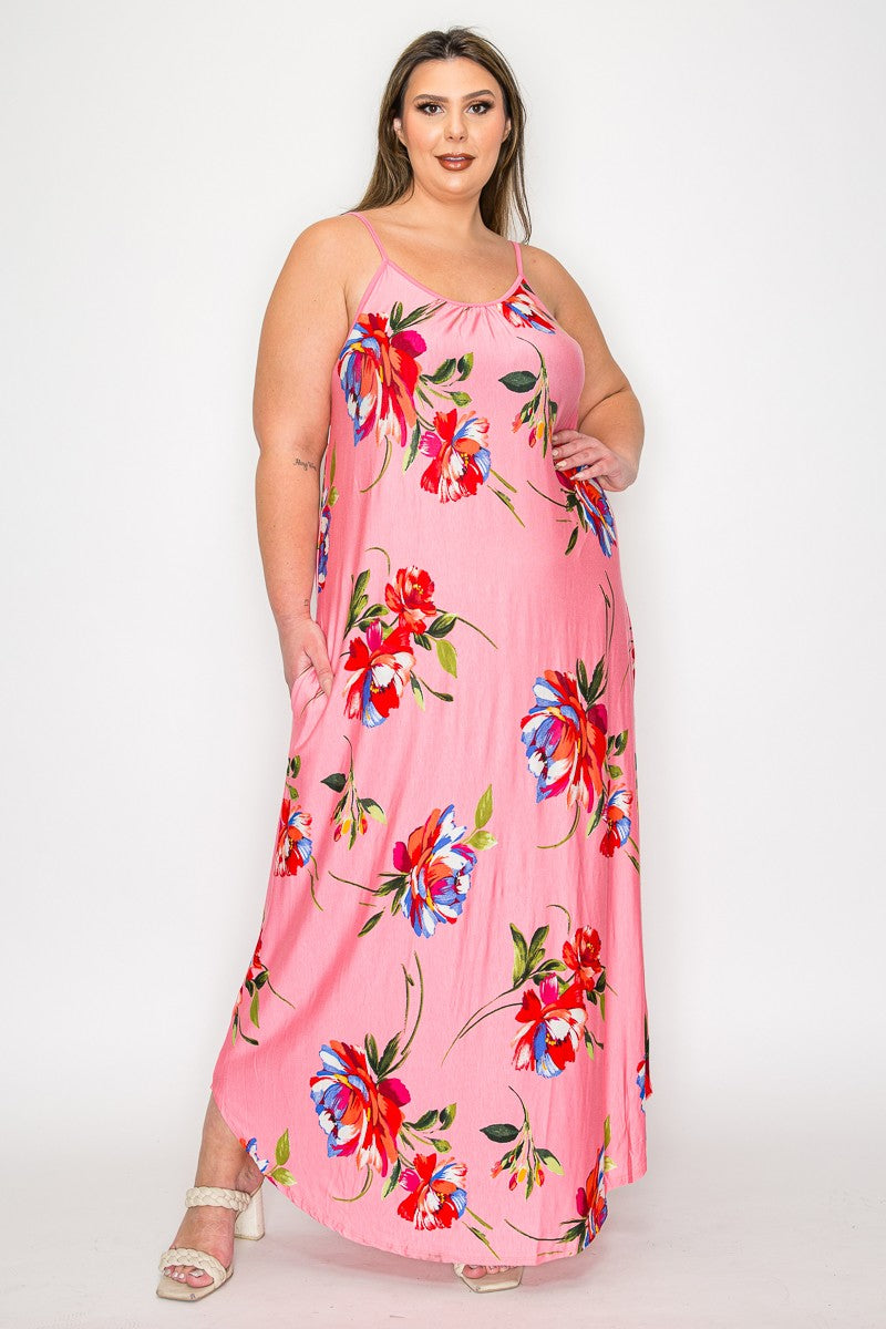 Pink Floral Tank Maxi Dress