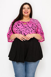 Pink leopard Black X Neck Shirt Top