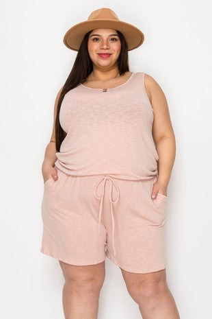 Peach One Piece Romper with Pockets