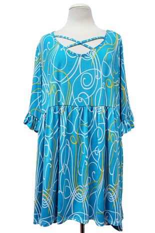 Blue Yellow X Neck Shirt Top Tunic