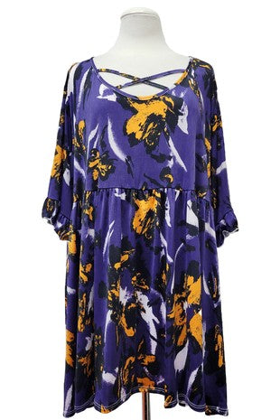 Purpley Blue Orange X Neck Shirt Top Tunic