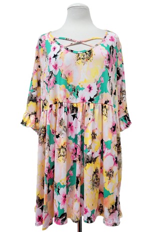 Mint Pink Yellow Floral X Neck Shirt Top Tunic