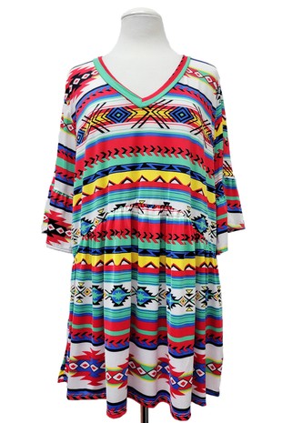 Red Mint Blue Yellow Aztec Print Shirt Top