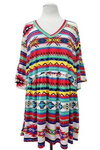 Red Mint Blue Yellow Aztec Print Shirt Top